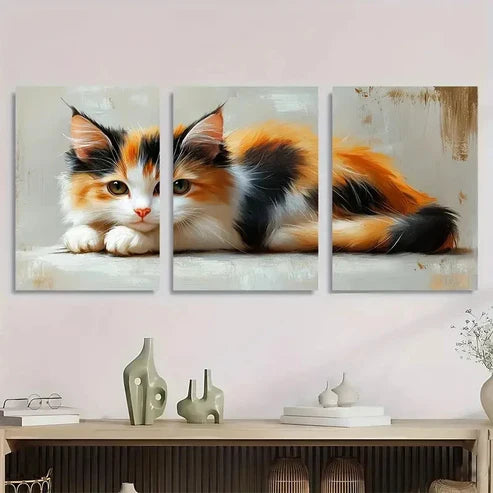 3pcs Calico Cat Oil Animals Perfect  Wall Art Set Canvas Unframed - High Quality Print 100% Australian Made Wall Canvas - Bella Home Decor