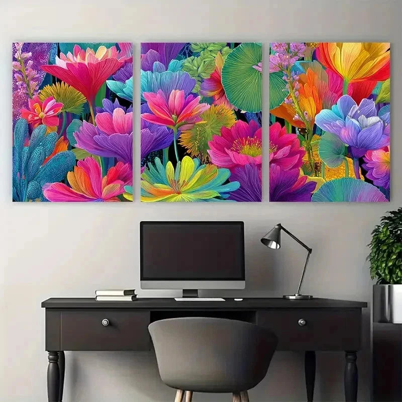 3pcs Vibrant Abstract Floral Modern Perfect Wall Art Set Canvas Framed 50x70cm - High Quality Print 100% Australian Made Wall Canvas Ready to Hang