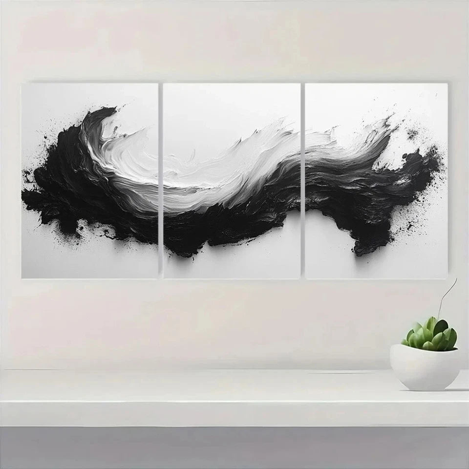 3pcs Black and White Abstract Metal Print Ready to Hang Art - Bella Home Decor