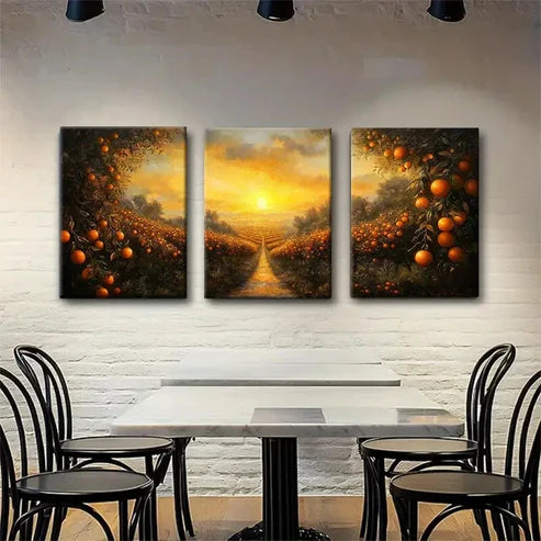 3pcs Orange Orchard Office Golden Sunset Perfect   Wall Art Set Canvas Unframed - High Quality Print 100% Australian Made Wall Canvas