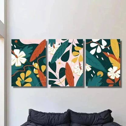 3pcs Floral & Geometric Abstract Design Wall Art Set Canvas Unframed - High Quality Print 100% Australian Made Wall Canvas