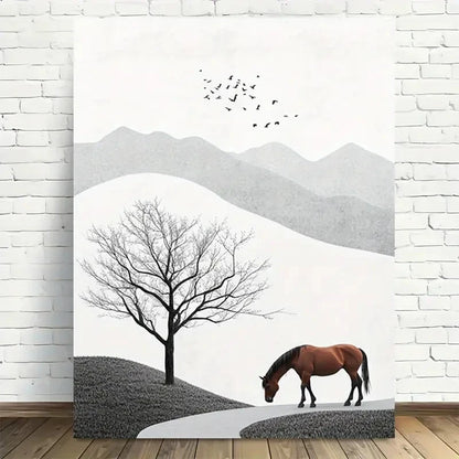 Beautiful Minimalist Horse Landscape Painting 40x60cm Metal Print Ready to Hang - Bella Home Decor