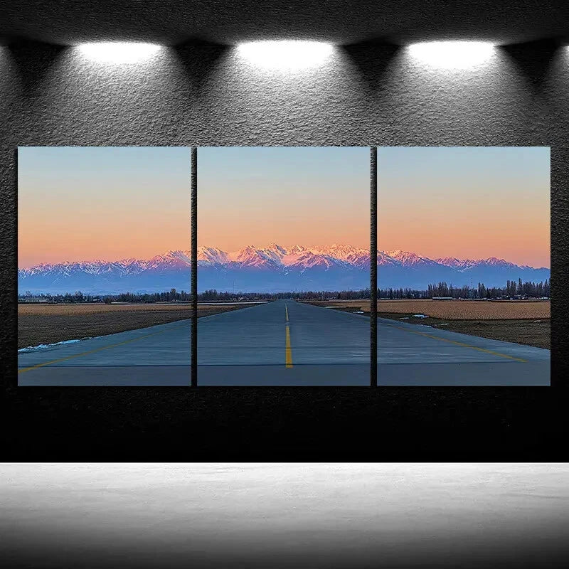 3pcs Sunset Glow Highway Road Trio Metal Print Ready to Hang Art - Bella Home Decor
