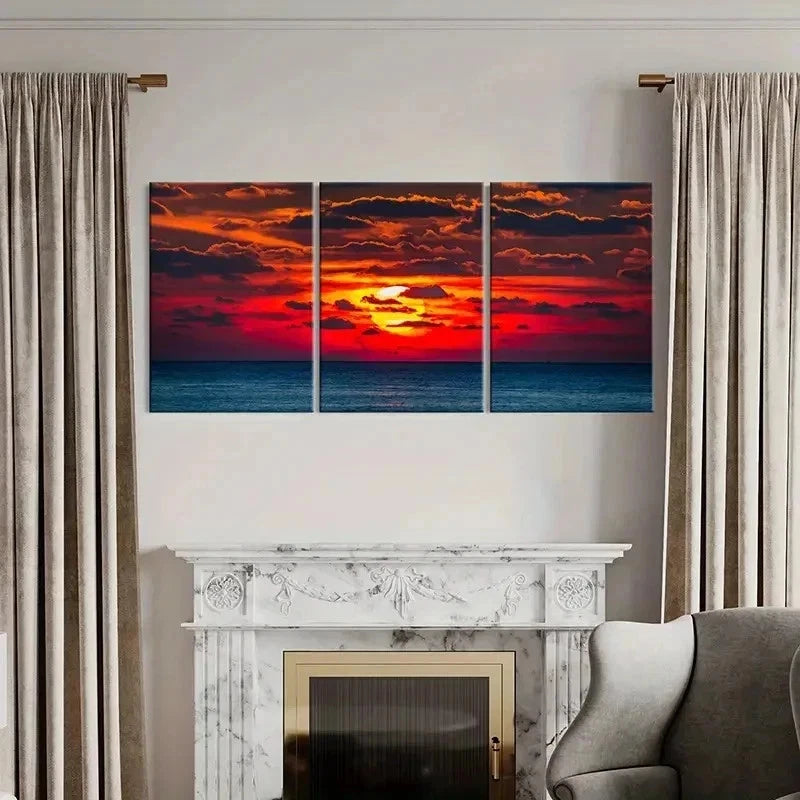3pcs Sea Surface At Dusk And Sunset Wall Art Set Canvas Framed 60x90cm - High Quality Print 100% Australian Made Wall Canvas Ready to Hang - Bella Home Decor