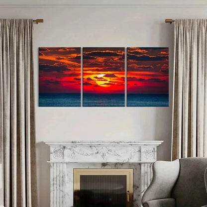 3pcs Sea Surface At Dusk And Sunset Wall Art Set Canvas Framed 60x90cm - High Quality Print 100% Australian Made Wall Canvas Ready to Hang - Bella Home Decor
