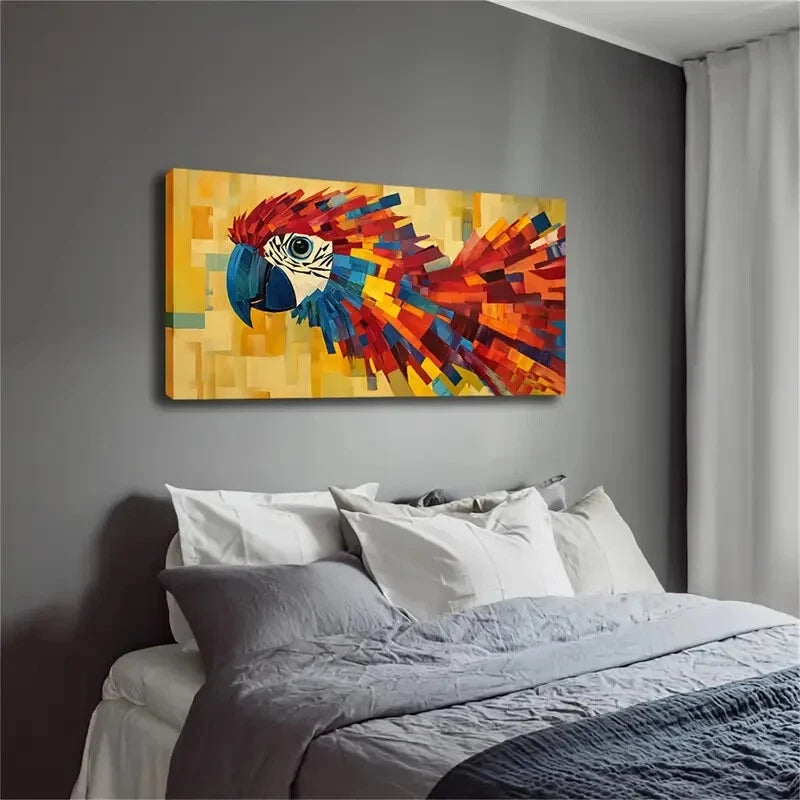 Modern Parrot Yellow Geometric Wall Art Canvas Office Home Room Framed 120x60cm - Bella Home Decor