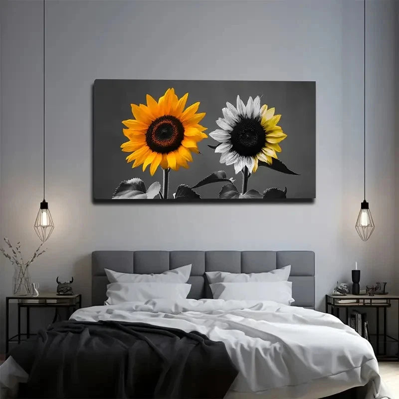 Vibrant Yellow And White Wall Art Canvas Office Home Room Framed 120x60cm