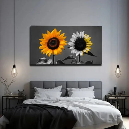Vibrant Yellow And White Wall Art Canvas Office Home Room Framed 120x60cm
