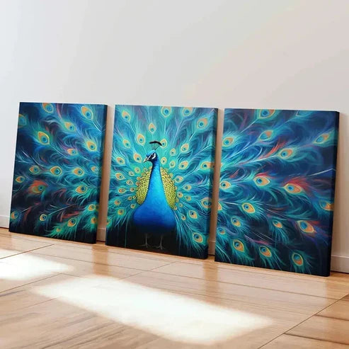 3pcs Peacock In Full Bloom Abstract Aesthetic Wall Art Canvas Unframed - High Quality Print 100% Australian Made Wall Canvas