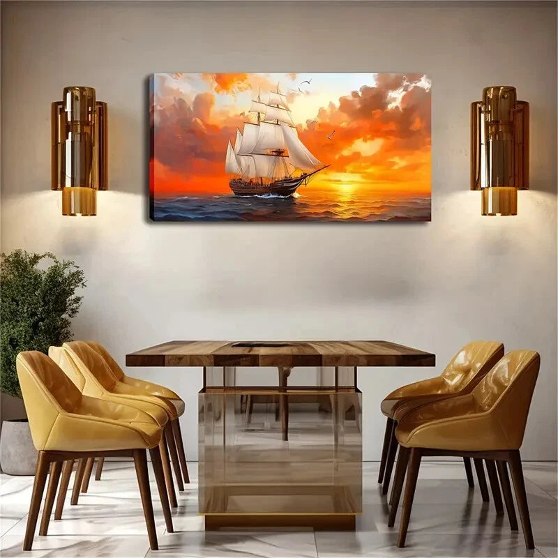 Sailboat Sea With Vibrant Wall Art Canvas Office Home Room Framed 120x60cm - Bella Home Decor