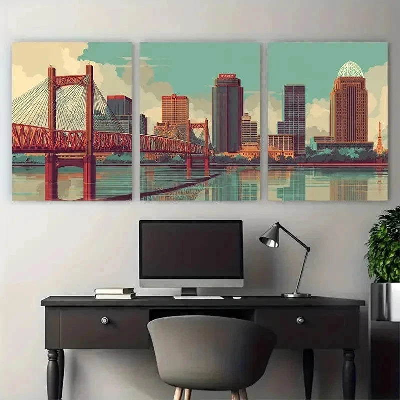 3pcs Retro Louisville Poster Set Vintage Perfect Wall Art Set Canvas Framed 50x70cm - High Quality Print 100% Australian Made Wall Canvas Ready to Hang