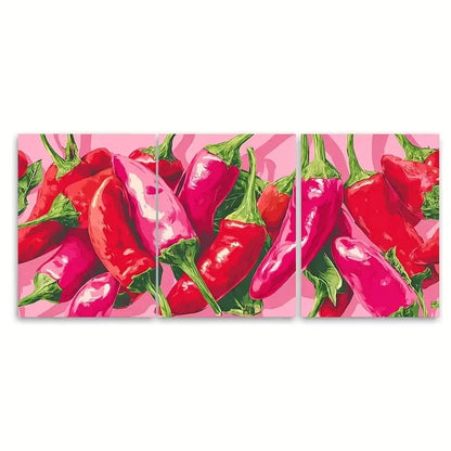 3pcs Chilli Pepper Hottie Funny Retro Kitchen Wall Art Set Canvas Framed 40x60cm - High Quality Print 100% Australian Made Wall Canvas Ready to Hang - Bella Home Decor
