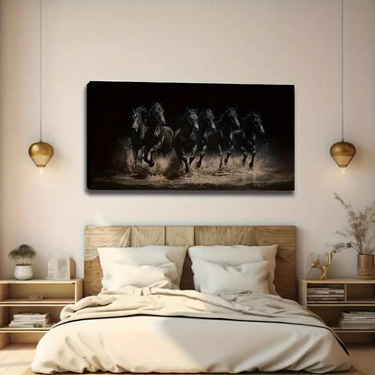 Vintage Black Horse Tactics Wall Art Canvas Office Home Room Framed 120x60cm