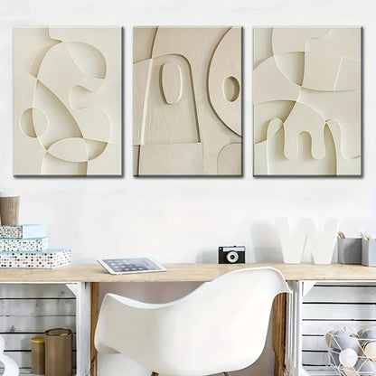 3pcs Abstract White & Beige Modern Design Metal Print Ready to Hang Art