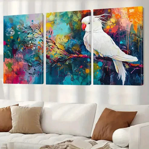 3pcs Decorative Colorful Tropical Cockatoo Wall Art Canvas Unframed - High Quality Print 100% Australian Made Wall Canvas - Bella Home Decor
