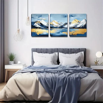 3pcs White Hillside with Golden Touch, Eco-Style Wall Art Set Canvas Unframed - High Quality Print 100% Australian Made Wall Canvas