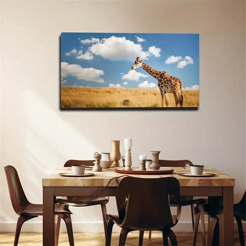 Lonely Giraffe The Grassland Wall Art Canvas Office Home Room Framed 120x60cm