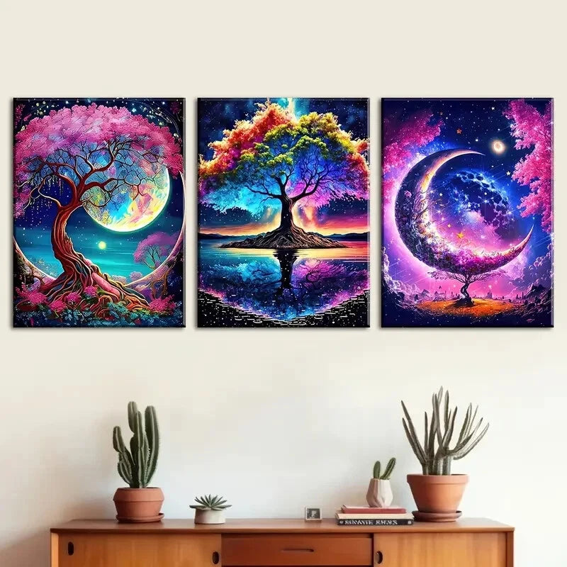 3pcs Fantasy Purple Tree of Life Dreamy Perfect Wall Art Set Canvas Framed 40x60cm - High Quality Print 100% Australian Made Wall Canvas Ready to Hang