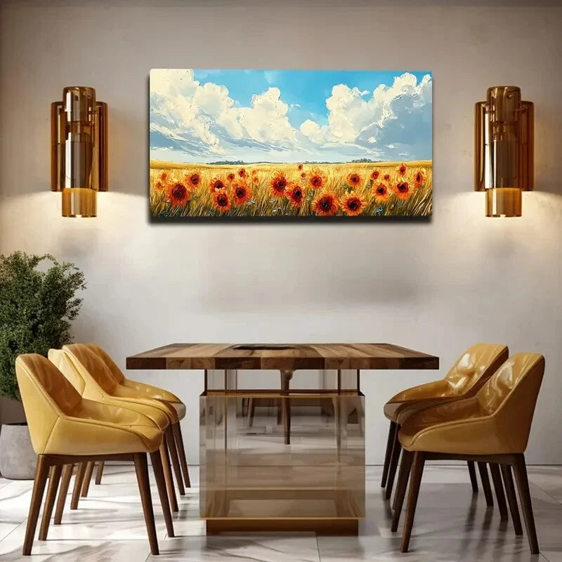 Warm Golden Hues of Sunflowers Wall Art Canvas Office Home Room Framed 120x60cm - Bella Home Decor