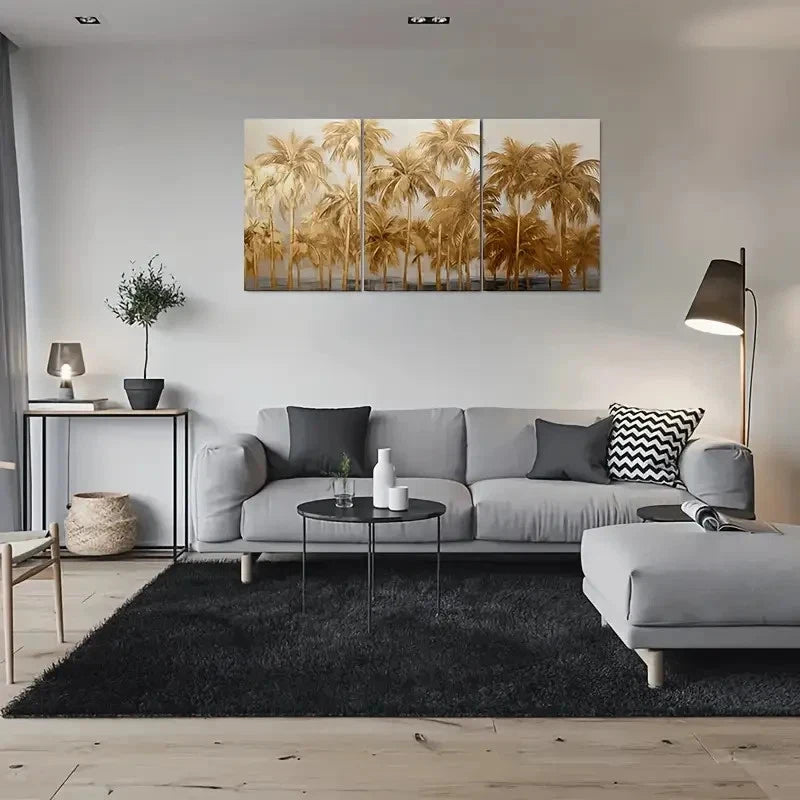 3pcs Golden Palm Tree Tropical Metal Print Ready to Hang Art - Bella Home Decor