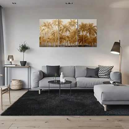 3pcs Golden Palm Tree Tropical Metal Print Ready to Hang Art - Bella Home Decor