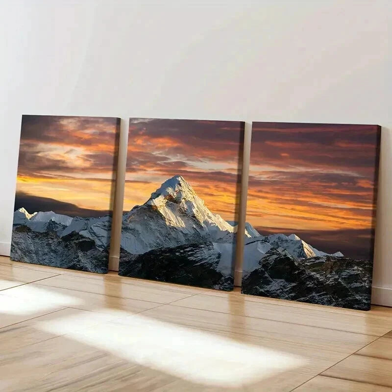 3pcs Natural Landscape Snow Mountains Sunset Wall Art Set Canvas Framed 60x90cm - High Quality Print 100% Australian Made Wall Canvas Ready to Hang - Bella Home Decor