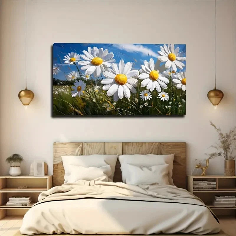 White Wild Chrysanthemums Wall Art Canvas Office Home Room Framed 120x60cm