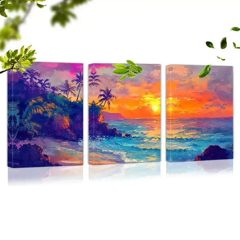 3pcs Charming Colorful Sunset Seaside View Wall Art Canvas Unframed - High Quality Print 100% Australian Made Wall Canvas - Bella Home Decor
