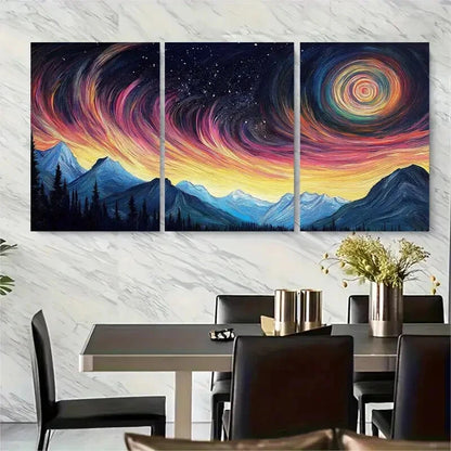 3pcs Starry Sky Over Rugged Mountains Metal Print Ready to Hang Art - Bella Home Decor