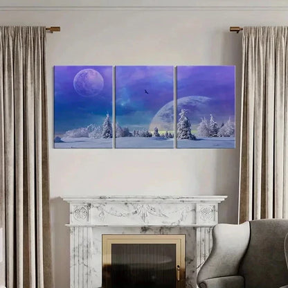 3pcs Fantasy Snow Landscape Purple Sky Wall Art Set Canvas Unframed - High Quality Print 100% Australian Made Wall Canvas