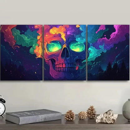 3pcs Vibrant Skull Smoke Wall Art Set Canvas Unframed - High Quality Print 100% Australian Made Wall Canvas - Bella Home Decor