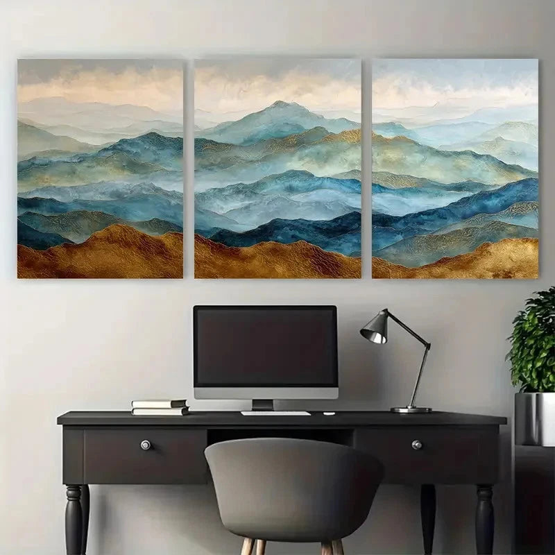 3pcs Golden Mountain Landscape Prefect Wall Art Set Canvas Framed 40x60cm - High Quality Print 100% Australian Made Wall Canvas Ready to Hang - Bella Home Decor