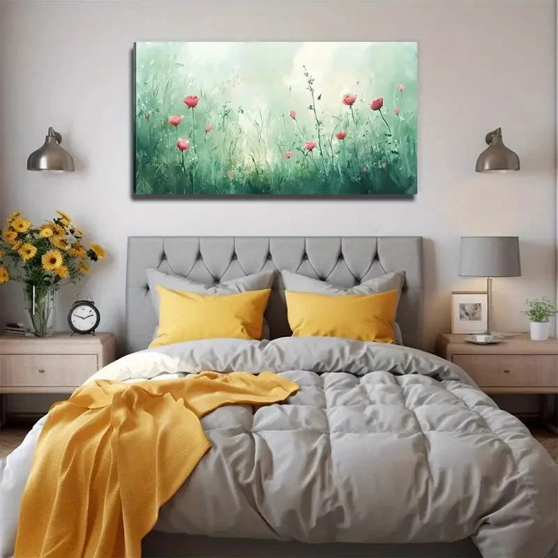 Red Poppies In Green Grass Wall Art Canvas Office Home Room Framed 120x60cm