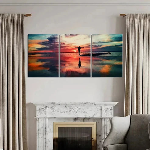 3pcs Man in the Beach at SunsetWall Art Set Canvas Unframed - High Quality Print 100% Australian Made Wall Canvas