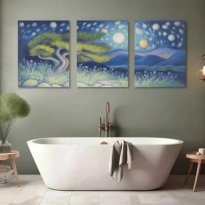3pcs Starry Night Effect  wall Art Set Canvas Framed 50x70cm - High Quality Print 100% Australian Made Wall Canvas Ready to Hang