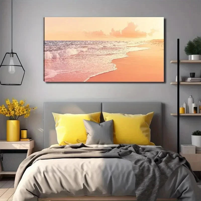 Beach & Ocean Waves Wall Art Canvas Office Home Room Framed 120x60cm
