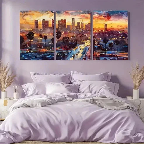 3pcs Los Angeles City Sunset Landscape Art Set Canvas Unframed - High Quality Print 100% Australian Made Wall Canvas