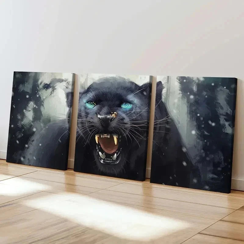 3pcs Leopard Panther Art Painting Wall Art Set Canvas Framed 40x60cm - High Quality Print 100% Australian Made Wall Canvas Ready to Hang - Bella Home Decor