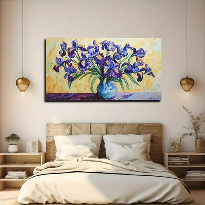 Elegant Purple Irises In Vase Wall Art Canvas Office Home Room Framed 120x60cm