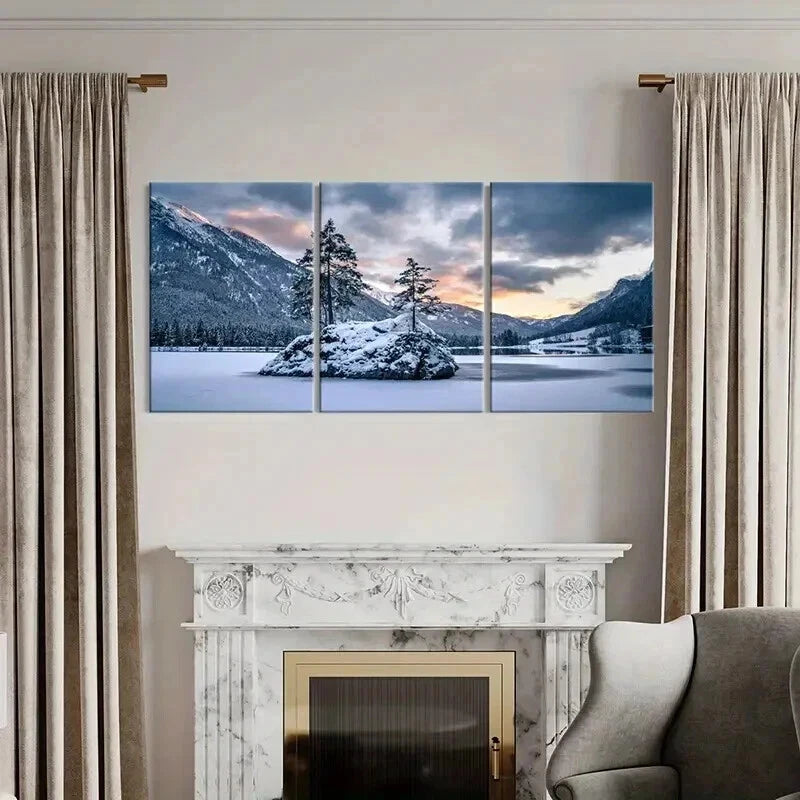 3pcs Snow Mountains Ice Lake & Trees Wall Art Set Canvas Framed 40x60cm - High Quality Print 100% Australian Made Wall Canvas Ready to Hang - Bella Home Decor
