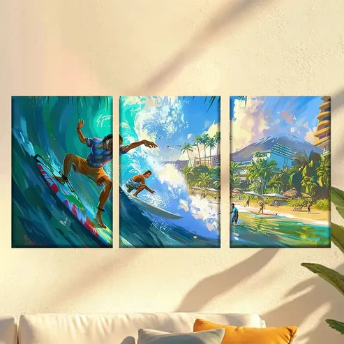 3pcs Abstract Charming Surfer Wall Art Set Canvas Unframed – High Quality Print 100% Australian Made Wall Canvas - Bella Home Decor