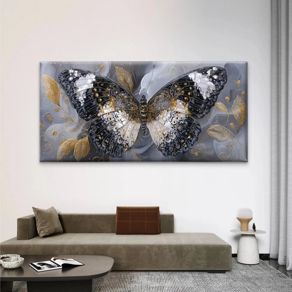 Black & Golden Butterfly Wall Art Canvas Office Home Room Framed 120x60cm