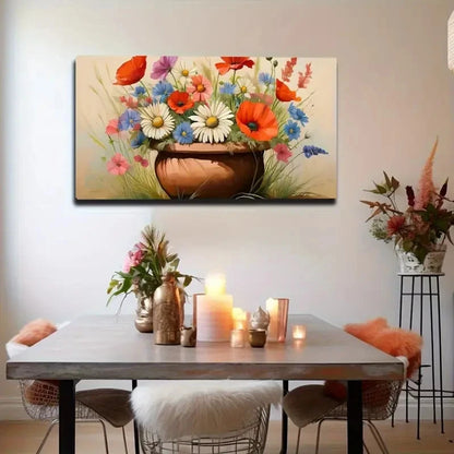 Red Vase Floral Bouquet Wall Art Canvas Office Home Room Framed 120x60cm