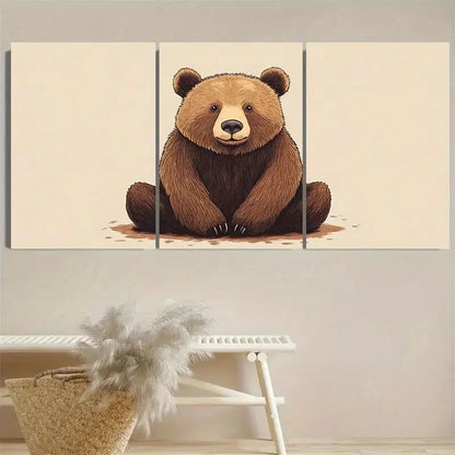 3pcs Adorable Brown Bear Wall Art Set Canvas Framed 40x60cm - High Quality Print 100% Australian Made Wall Canvas Ready to Hang - Bella Home Decor