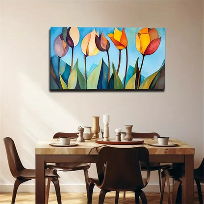 Vibrant Tulip Nordic Modern Wall Art Canvas Office Home Room Framed 120x60cm