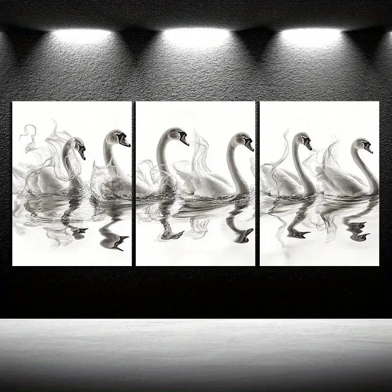 3pcs Black and White Birds Swan Metal Print Ready to Hang Art - Bella Home Decor