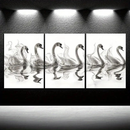 3pcs Black and White Birds Swan Metal Print Ready to Hang Art - Bella Home Decor