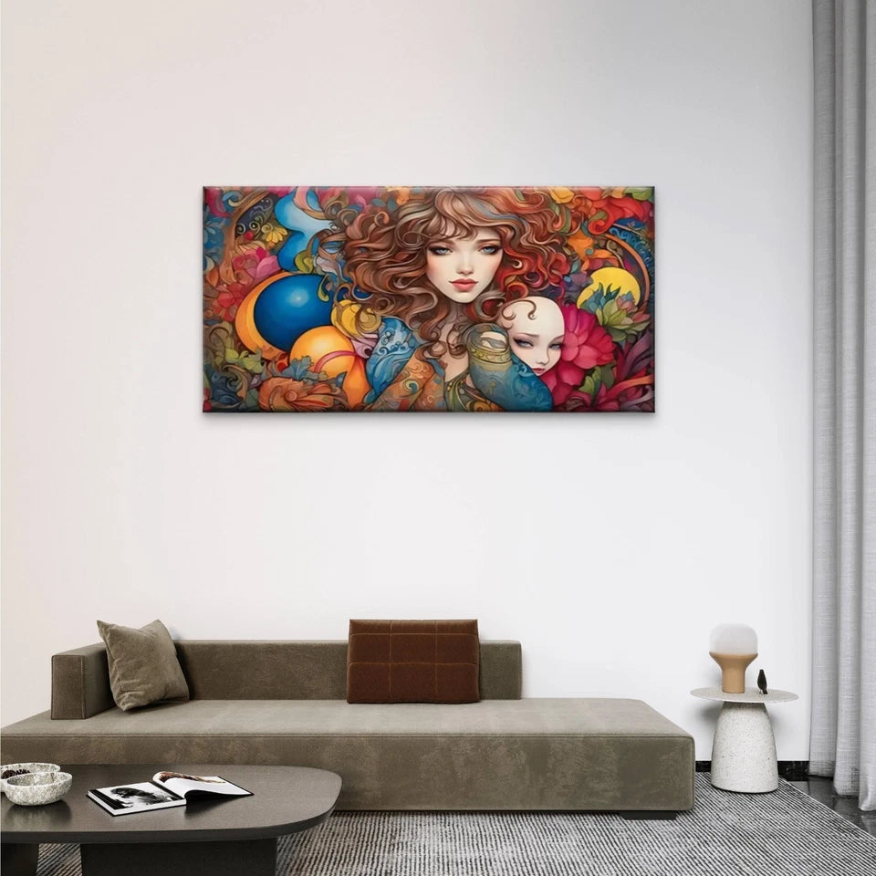 Flowers Birds Woman Wall Art Canvas Office Home Room Framed 120x60cm