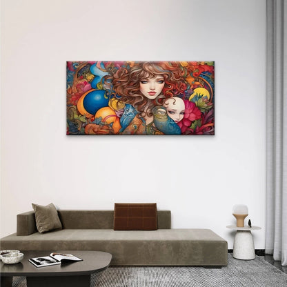 Flowers Birds Woman Wall Art Canvas Office Home Room Framed 120x60cm