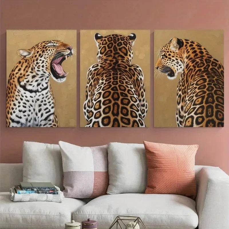 3pcs Leopard   Contemporary Style   Wall Art Set Canvas Framed 60x90cm - High Quality Print 100% Australian Made Wall Canvas Ready to Hang